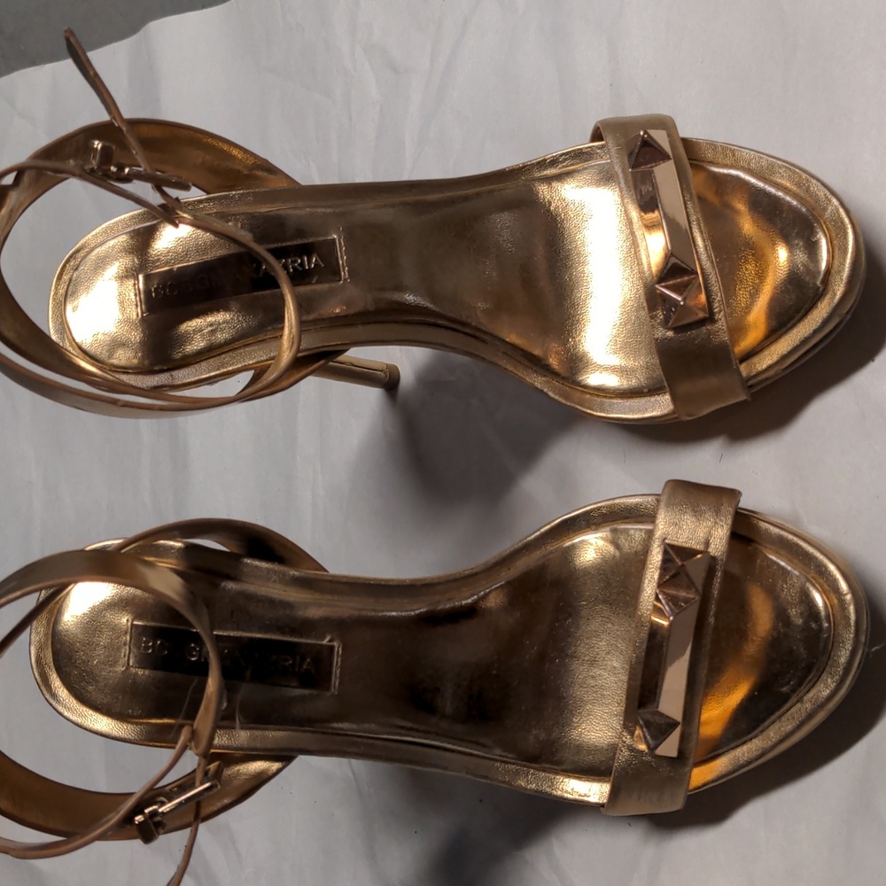 BCBGMAXAZRIA gold strappy heels